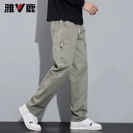 雅鹿美式户外加绒工装休闲裤2025秋冬新款男青年抽绳时尚直筒长裤图片