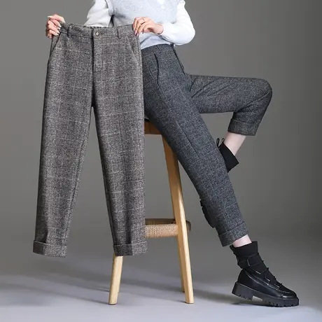 羊毛呢九分靴裤子女冬季2023新款高腰显瘦通勤小直筒职业裤休闲裤图片