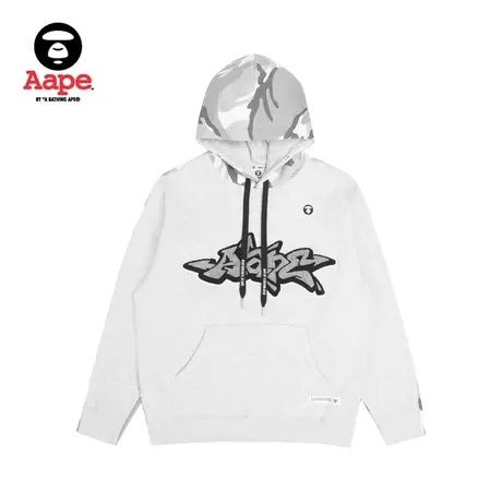 Aape旗舰店男装秋冬图案刺绣迷彩宽松版薄绒抽绳连帽卫衣3944XAJ商品大图