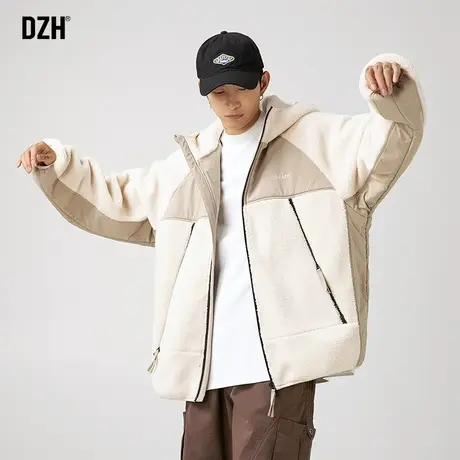 男士冬季羊羔绒外套男情侣棉服加绒加厚棉衣男款连帽重磅拼接棉袄商品大图