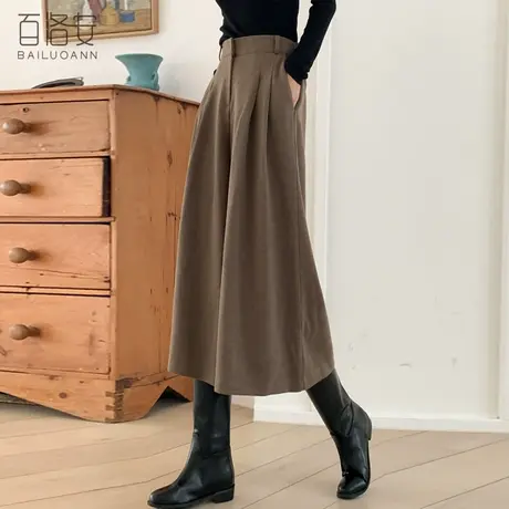 百洛安时尚百搭阔腿裤女七分裤秋季新款高腰垂坠感宽松休闲直筒裤图片