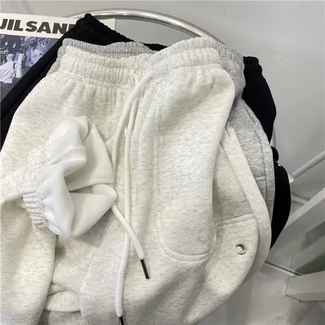 ins超火加绒加厚休闲阔腿哈伦裤女秋冬韩版高腰百搭运动束脚卫裤图片
