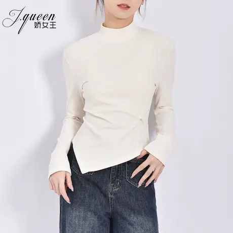 半高领针织打底衫女秋冬季设计感百搭修身显瘦内搭长袖T恤衫上衣商品大图