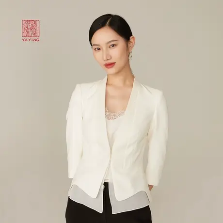 EP雅莹高端系列 气质桑蚕丝V领修身白色西装外套 商场同款1109A商品大图