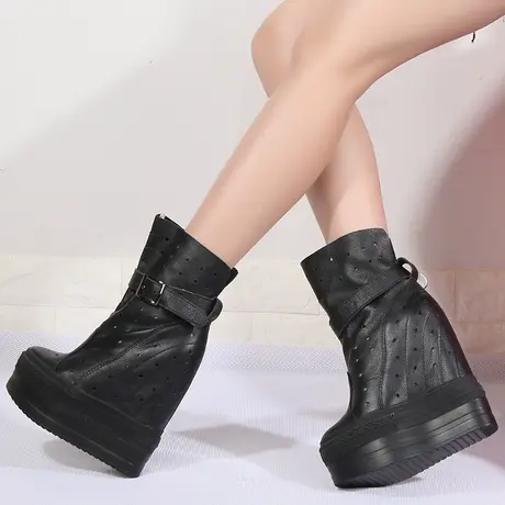 坚城断码鞋内增高凉靴女高跟15cm恨天高厚底大筒围胖mm高帮休闲鞋商品大图