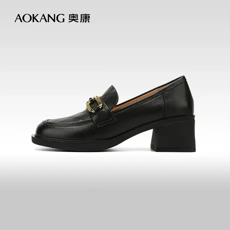 【门店发货】奥康女鞋春秋休闲学生女士皮鞋真皮单鞋粗跟舒适图片