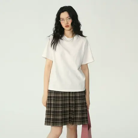 omont蛋挞家 正肩短袖白色t恤女夏季新款基础圆领显瘦半袖上衣商品大图