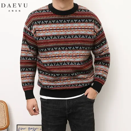 DAEVU冬新款复古大号潮胖子加肥加大码男士长袖圆领毛衣针织衫商品大图