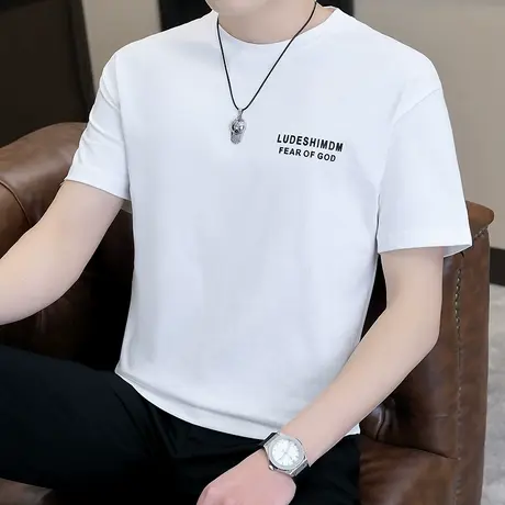 短袖t恤男士2023夏季新款休闲圆领纯色半袖体恤衫男生打底上衣服商品大图