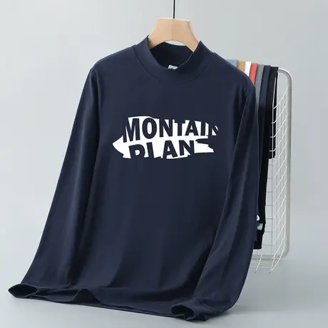 240g重磅纯棉t恤男长袖半高领全棉体恤秋冬内搭打底衫中领秋衣服商品大图