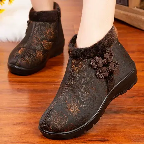 冬季新款老北京布鞋女棉鞋平底中老年妈妈防滑保暖舒适加绒奶奶鞋图片