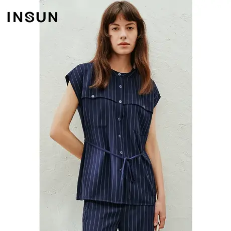 INSUN恩裳线上专选夏季小立领竖条纹柔软冰丝衬衫商品大图