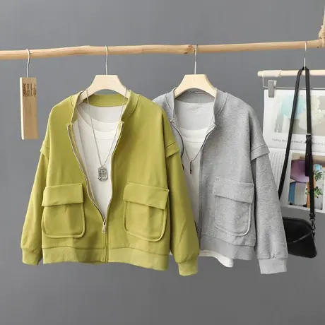 2023秋装新款休闲短款外套卫衣女宽松百搭小个子夹克衫棒球服上衣图片