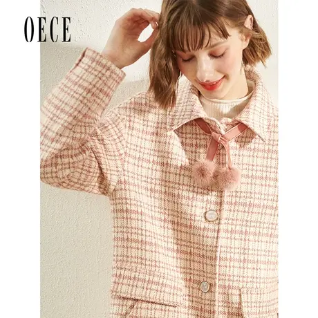 Oece秋冬新款复古格纹英伦气质中长款大衣秋冬流行外套商品大图