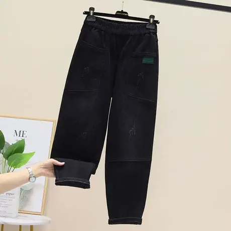 2023秋冬新款加绒水洗牛仔裤宽松女裤哈伦老爹裤显瘦小脚萝卜裤潮商品大图