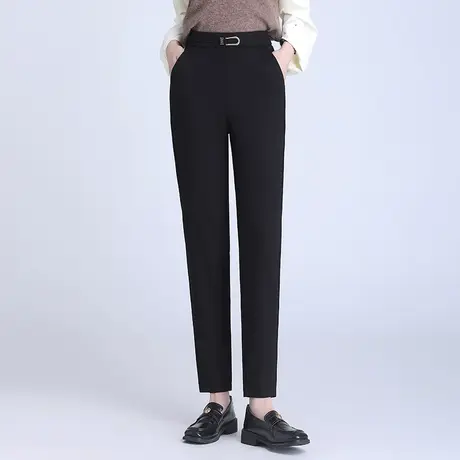 黑色直筒小脚裤女裤子2023秋季新款通勤显瘦西装裤时尚休闲萝卜裤商品大图