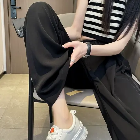 黑色西装裤女2023新款休闲春秋高腰宽松阔腿直筒百搭窄版显瘦垂感商品大图