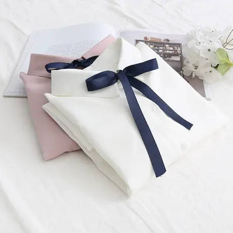 宽松白色雪纺衬衫女学生春装新款韩范港味系带蝴蝶结百搭打底衬衣图片