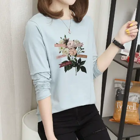 白色纯棉t恤女长袖宽松内搭2022秋装新款打底衫韩版百搭休闲上衣图片