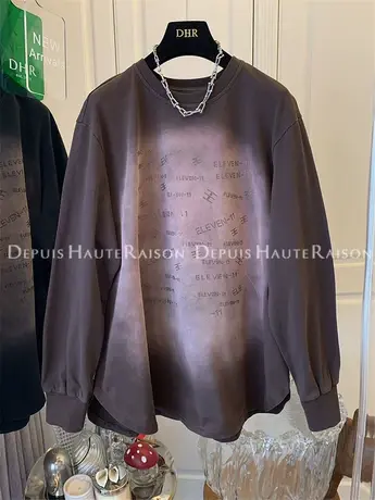 烫钻字母晕染圆领长袖T恤卫衣上衣女韩版宽松休闲小众春秋装新款商品大图