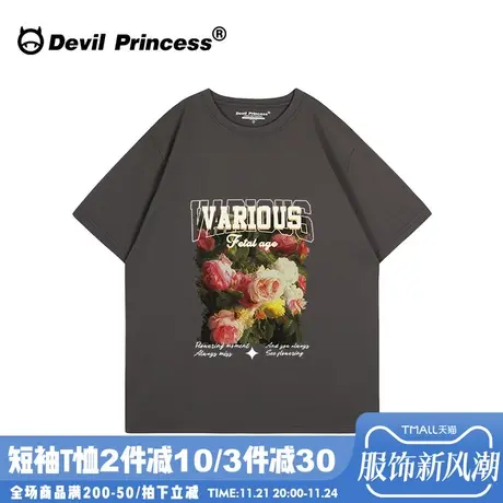 oversize美式街头复古风深灰色短袖t恤女宽松大版超火半袖上衣夏图片