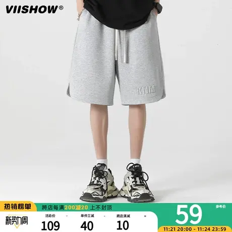 VIISHOW潮牌夏季日系纯色休闲短裤男士宽松五分卫裤直筒运动裤子商品大图