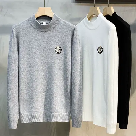 2023秋冬季新款刺绣中领内搭韩版潮流半高领毛衣男针织打底衫加厚图片