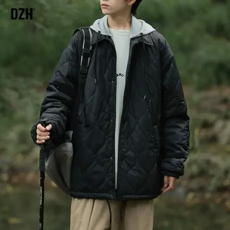 男士菱格棉衣男冬季加厚连帽假两件夹棉外套2024新款棉袄男款棉服商品大图