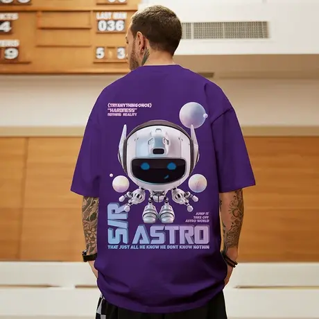 国潮牌加肥加大宽松T恤纯棉胖子紫色半袖大码男短袖五分袖夏体恤商品大图