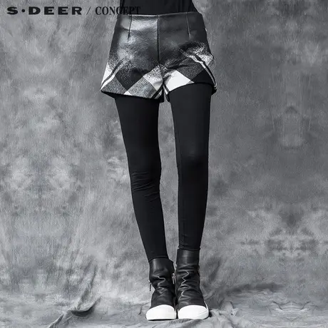 sdeer圣迪奥先锋图层格纹时尚短裤S15480915商品大图