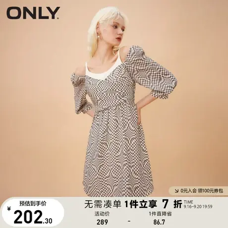 ONLY奥莱夏季格纹肩部可调假两件设计连衣裙女图片