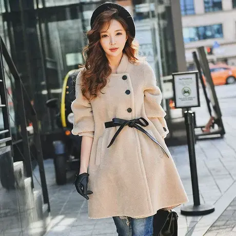 粉红大布娃娃秋冬皮草外套女年轻款风衣中长款收腰气质女神范大衣商品大图