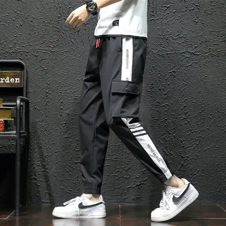 加绒裤子男秋冬宽松束脚工作裤潮牌工装裤学生韩版潮流百搭休闲裤图片