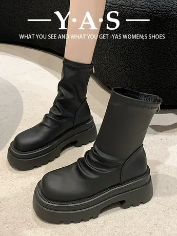 爆款粗跟短靴女士2023新款秋冬季加绒气质百搭显瘦小个子瘦瘦靴潮商品大图