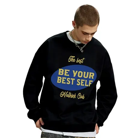 Nuthink美式420克字母圆领卫衣男保暖情侣加绒加厚春款男装上衣潮商品大图