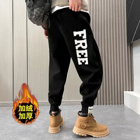加绒卫裤男冬季2023新款重磅潮牌宽松束脚字母印花加厚哈伦休闲裤商品大图