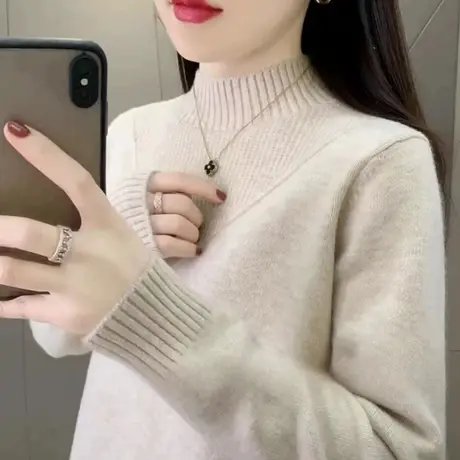 半高领毛衣女2023年新款爆款秋冬外穿洋气针织衫上衣内搭打底衫女商品大图