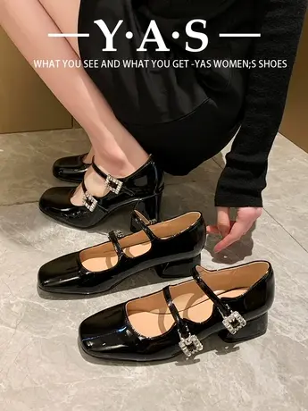 法式复古水钻玛丽珍鞋女2024年新款粗跟小皮鞋气质配裙子高跟单鞋商品大图