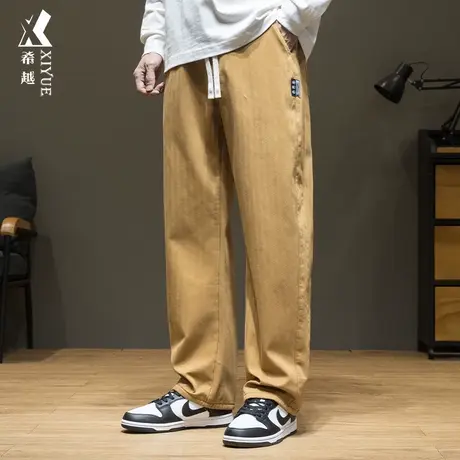 希越纯棉水貂绒冬季男士休闲直筒裤宽松大码加绒加厚保暖美式长裤商品大图