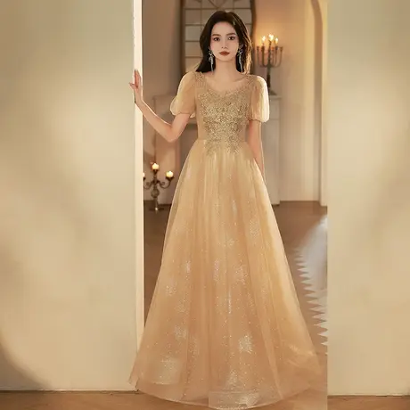 法式晚礼服裙女高端轻奢小众宴会气质公主裙成人森系仙气声乐艺考商品大图