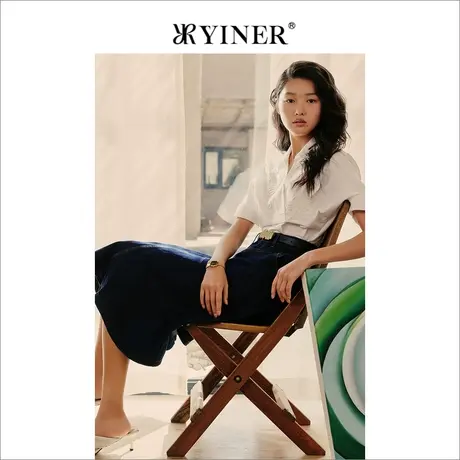 YINER音儿女装夏季百搭时尚复古牛仔过膝半身裙商品大图