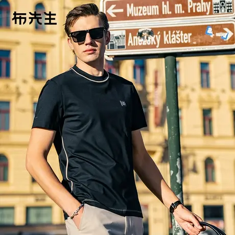 MrBu布先生品牌logo皮标圆领t恤男2024新款高科技凉感短袖ET15138商品大图