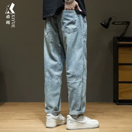 希越2024春季ins潮工装牛仔裤男美式休闲长裤宽松大码男士直筒裤商品大图