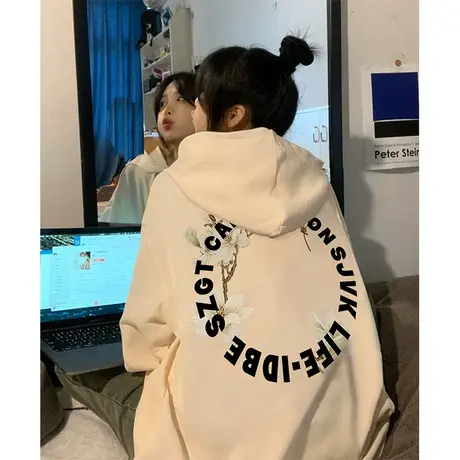 oversize设计感连帽卫衣女秋冬加绒加厚ins潮牌国潮宽松大码外套商品大图