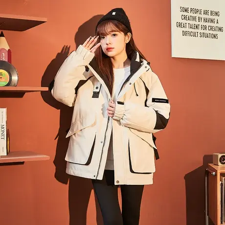 唐狮冬季新款羽绒服女短款工装派克服连帽爆款加厚外套上衣潮2.17图片