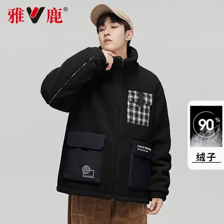 雅鹿冬季羽绒服男士短款2024年新款立领时尚拼接防风保暖外套男潮商品大图