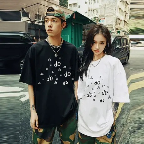 Nuthink日系原宿风小众设计短袖T恤男夏季加肥加大半截袖情侣装潮商品大图