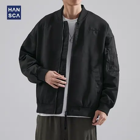 hansca黑色美式高街飞行员夹克男秋冬款2023新款高级感棒球服外套商品大图