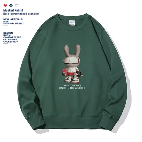 日系港风休闲宽松男简约潮牌时尚兔子印花圆领卫衣男套头秋季ins图片