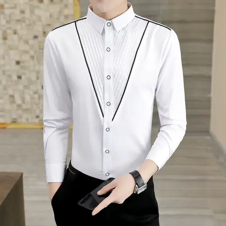 男士秋季长袖衬衫潮流韩版dk制服设计感小众男装帅气个性白衬衣服商品大图